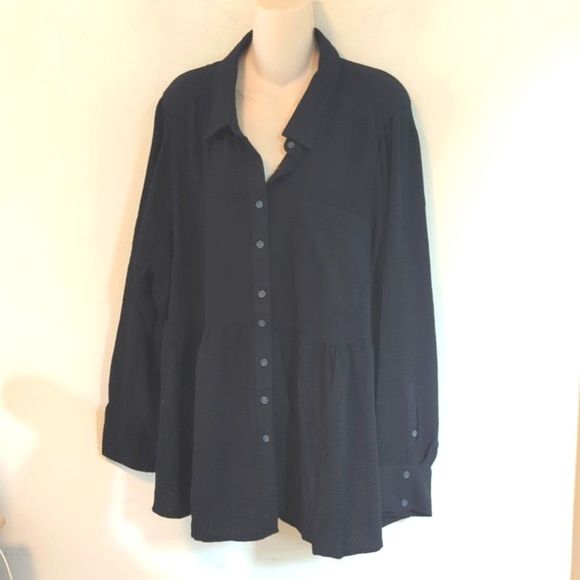 Torrid Peplum Crinkle Flannel Gauze Button Up Top 3X - Picture 6 of 16